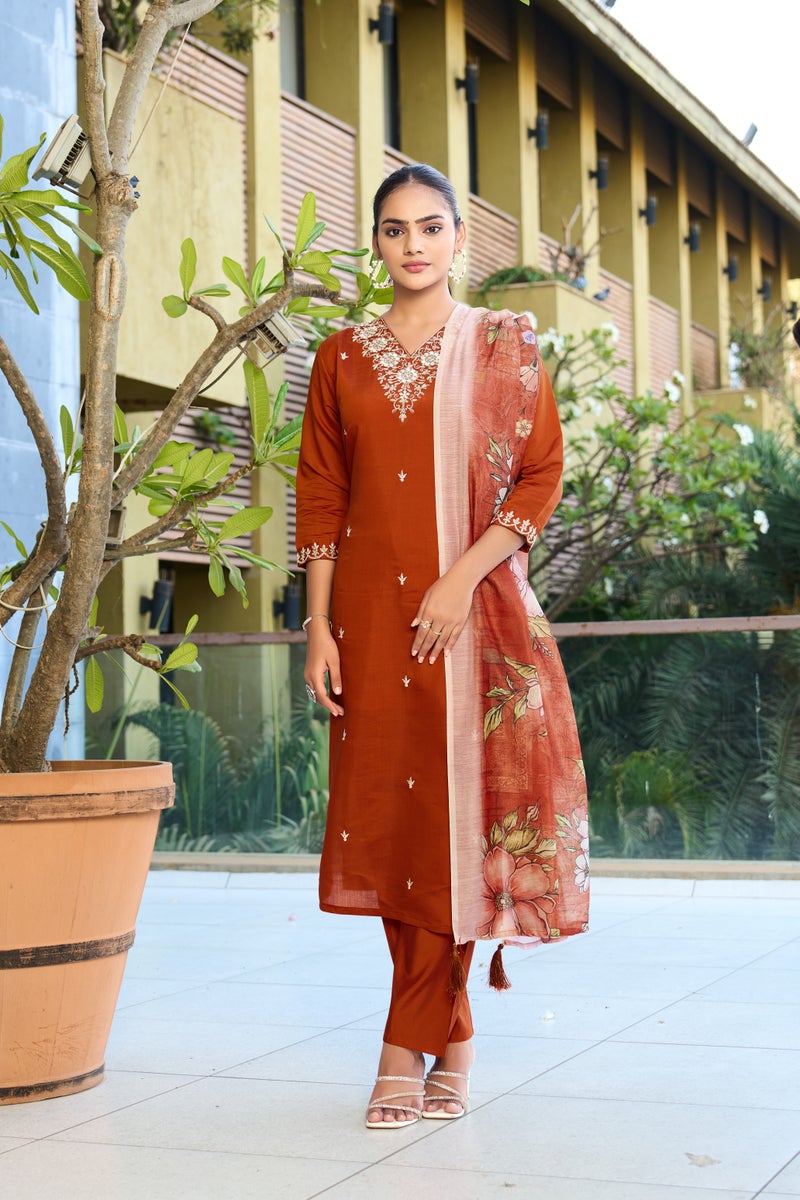 VISHVA CREATION Rust Straight Kurta Set for Women - Image 2